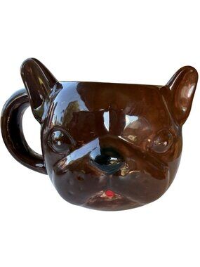Unbranded 3D French Bulldog Hand Painted Dark Brown 16 oz. Mug 4" Tall (READ)